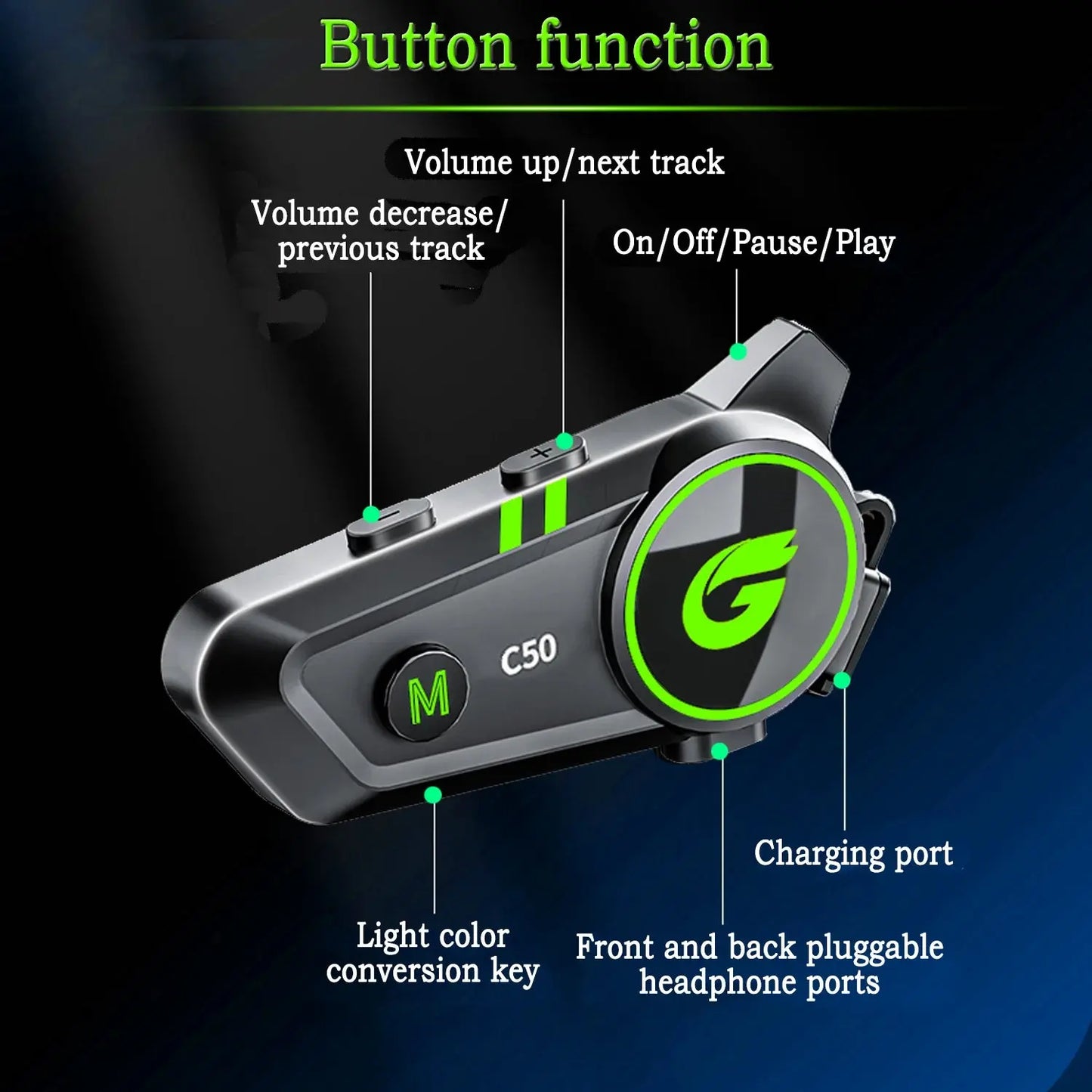 C50 Motorcycle Helmet Bluetooth Intercom 2 People 800 Meter Distance -  Bluetooth Headsets SSC PREMIUM