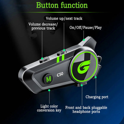 C50 Motorcycle Helmet Bluetooth Intercom 2 People 800 Meter Distance -  Bluetooth Headsets SSC PREMIUM