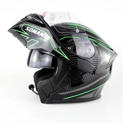 Double Visor Motorcycle Full Face Helmet With Bluetooth Headset DOT Approved -  Motorcycle Helmets SSC PREMIUM