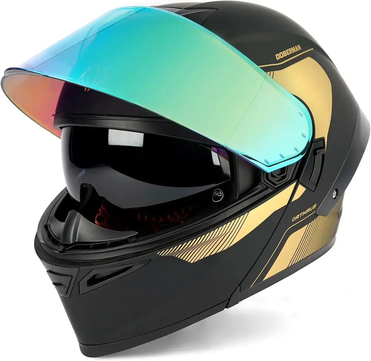 Flip-Up Dual Visor Motorcycle Full Face Helmet with LED Spoiler DOT Approved -  Motorcycle Helmets SSC PREMIUM