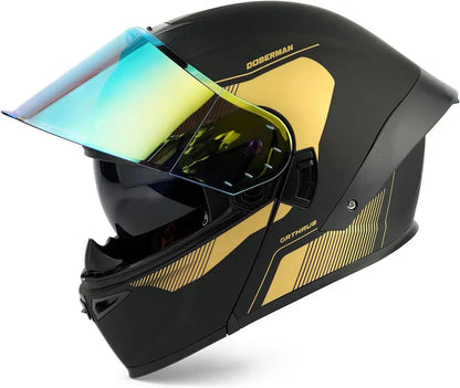 Flip-Up Dual Visor Motorcycle Full Face Helmet with LED Spoiler DOT Approved -  Motorcycle Helmets SSC PREMIUM