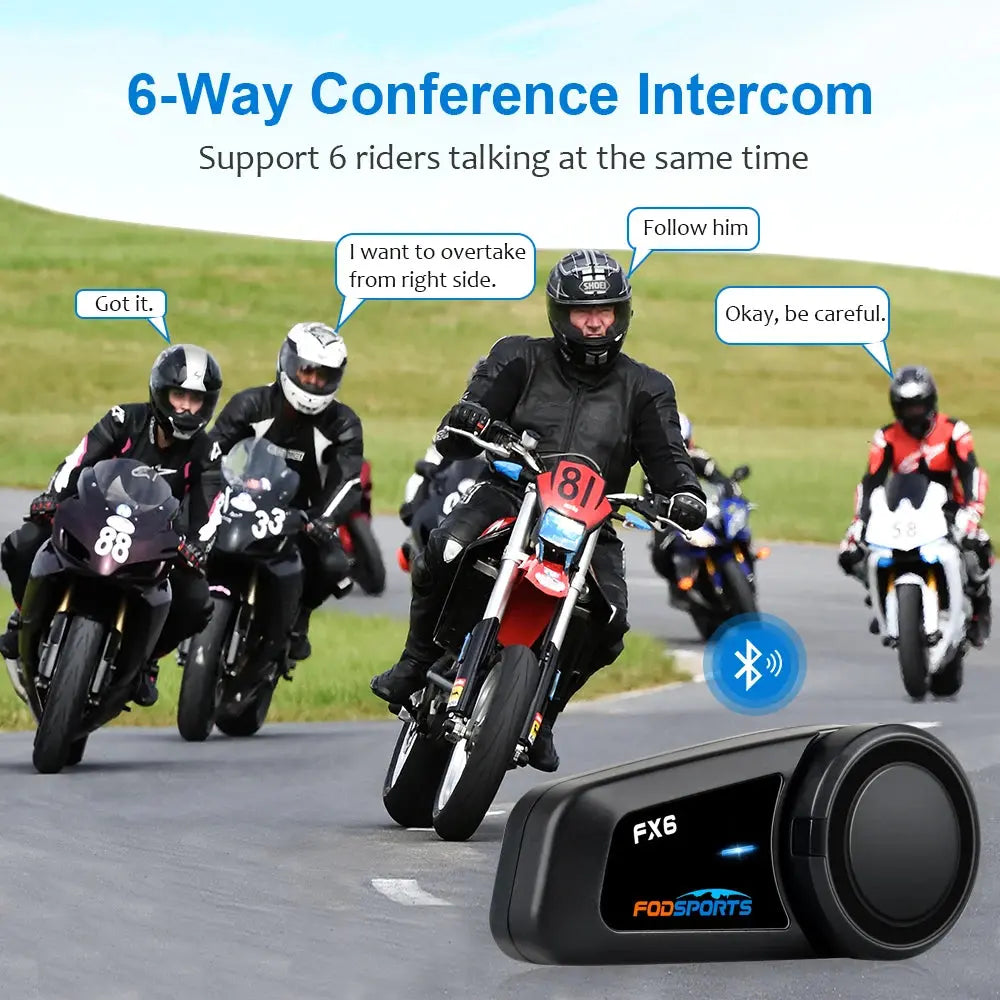 Fodsports FX6 Motorcycle Helmet Bluetooth Intercom Headset 1000m 6 Rider Bluetooth 5.0 -  Bluetooth Headsets SSC PREMIUM