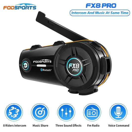 Fodsports FX8 Pro Motorcycle Intercom Bluetooth Helmet Headset 8 Rider 2000M -  Bluetooth Headsets SSC PREMIUM