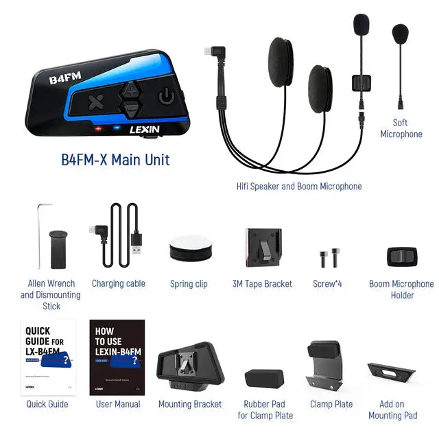 Lexin B4FM-X  Motorcycle Bluetooth Intercom Helmet Headsets | Bluetooth 5.0, 10 Riders -  Bluetooth Headsets SSC PREMIUM