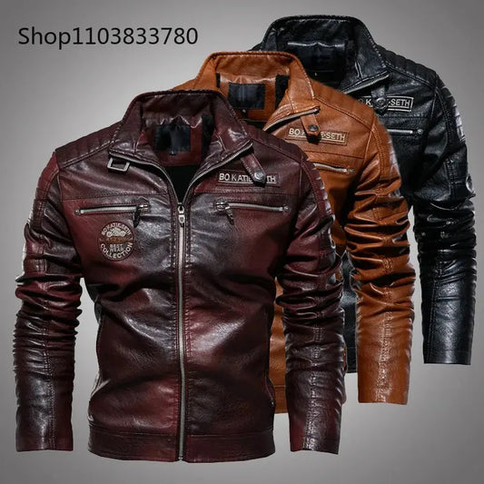 Winter Men's PU Jacket Solid Color Lapel Plush and Thick Men Sports Jacket Plus Size 7XL Motorcycle Leather Jacket Men Clothing -  Leather Jackets SSC PREMIUM