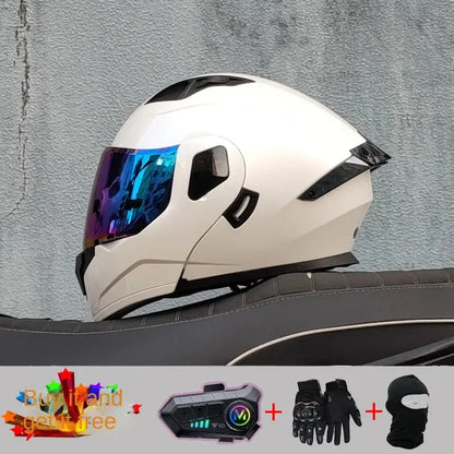 ORZ Helmets Modular Bluetooth Motorcycle Helmet ABS Material Dual Lens DOT Certified