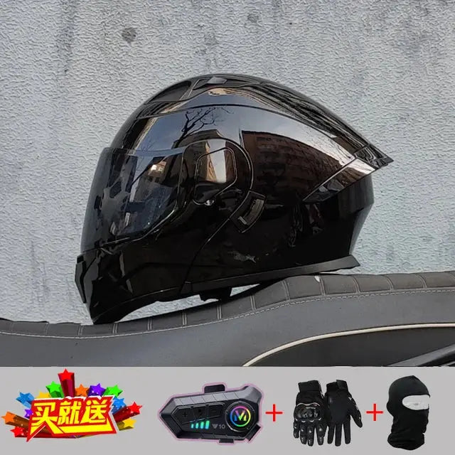 ORZ Helmets Modular Bluetooth Motorcycle Helmet ABS Material Dual Lens DOT Certified