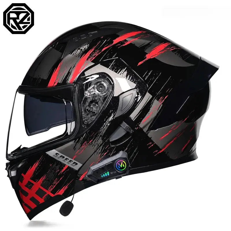 Orz Bluetooth Full Face Motorcycle Helmet Flip Up Double Lens -  Motorcycle Helmets SSC PREMIUM