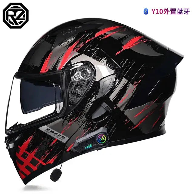 Orz Bluetooth Full Face Motorcycle Helmet Flip Up Double Lens -  Motorcycle Helmets SSC PREMIUM